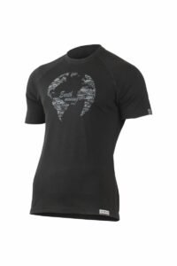 Lasting EARTH 9090 čierne pánske vlnené merino tričko s tlačou Veľkosť: XXL