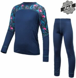 SENSOR MERINO IMPRESS SET detský tričko dl.rukáv + spodky deep blue/floral Veľkosť: 110